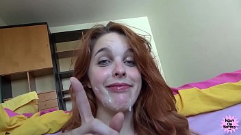 POV Cock Sucking Redhead Takes Facial